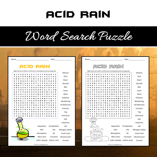 Acid Rain Word Search Puzzle Worksheet PDF
