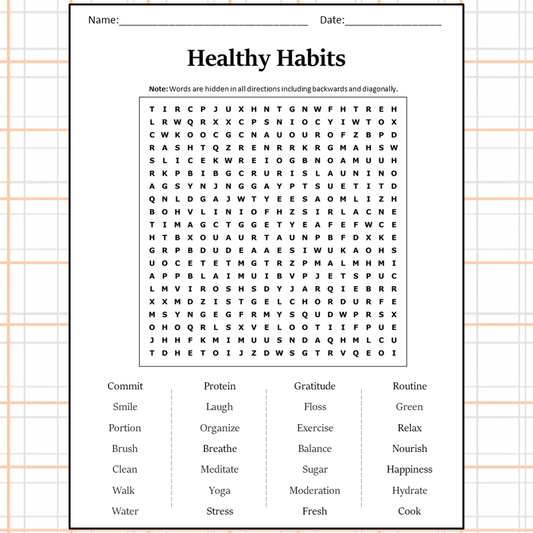 Healthy Habits Word Search Puzzle Worksheet Activity PDF