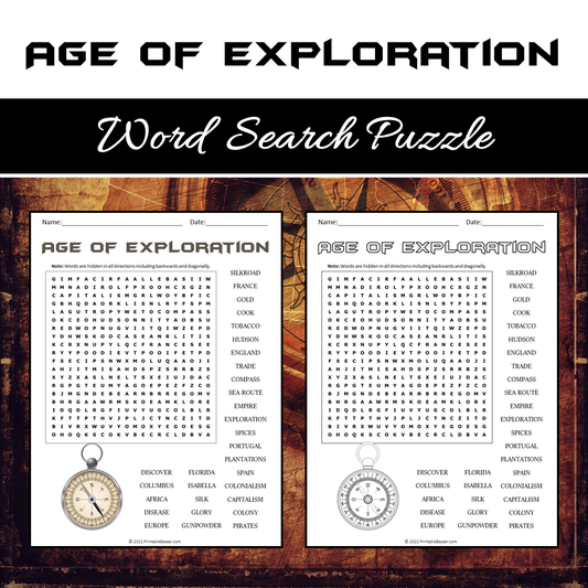 Age Of Exploration Word Search Puzzle Worksheet PDF