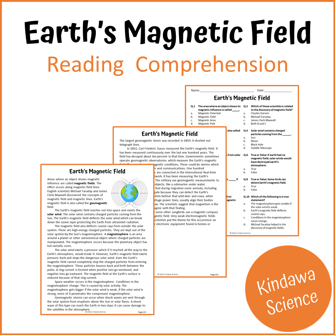 Earth's Magnetic Field Reading Comprehension Passage and Questions | Printable PDF