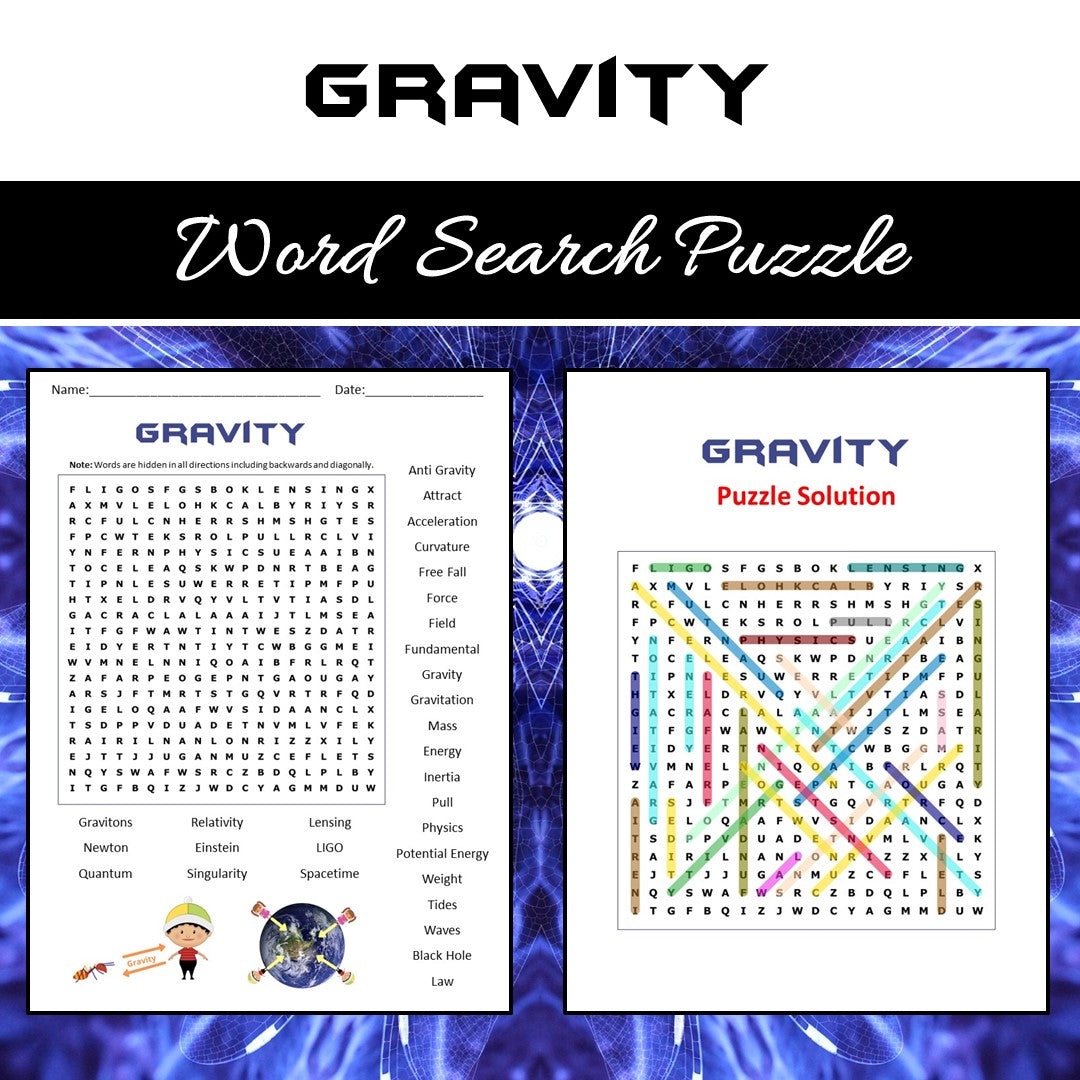 Gravity Word Search Puzzle Worksheet PDF