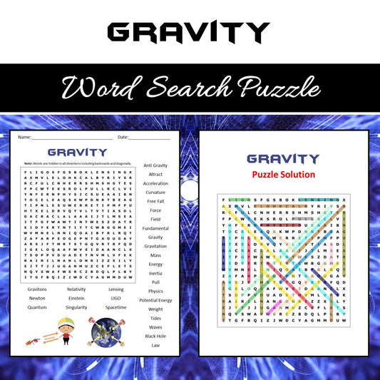 Gravity Word Search Puzzle Worksheet PDF