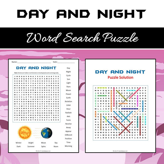 Day And Night Word Search Puzzle Worksheet PDF