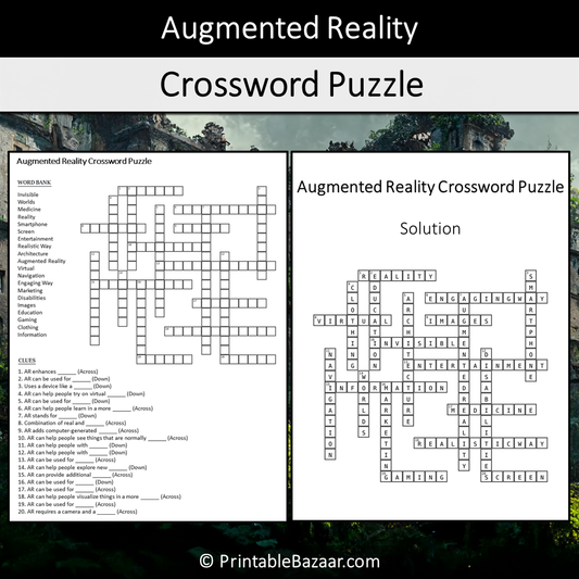 Augmented Reality Crossword Puzzle Worksheet Activity Printable PDF