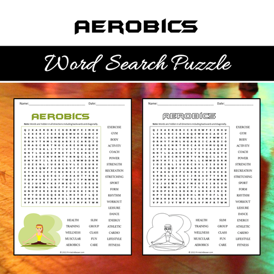 Aerobics Word Search Puzzle Worksheet PDF