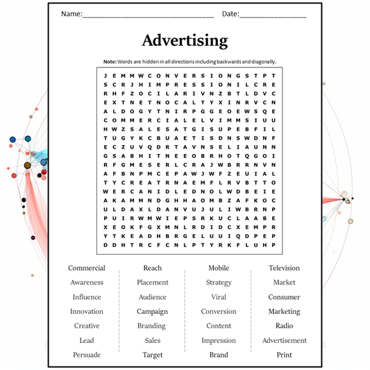 Advertising Word Search Puzzle Worksheet Activity PDF