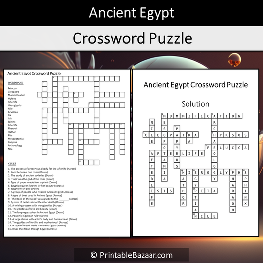 Ancient Egypt Crossword Puzzle Worksheet Activity Printable PDF