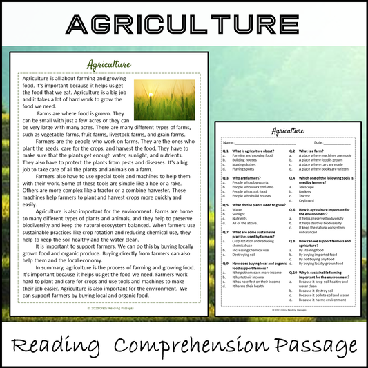 Agriculture Reading Comprehension Passage and Questions | Printable PDF
