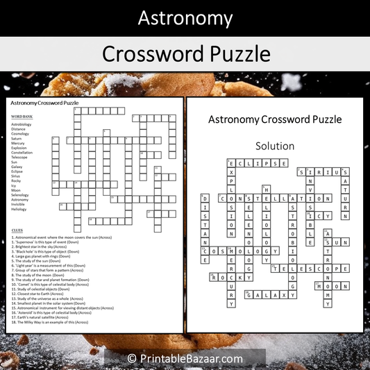 Astronomy Crossword Puzzle Worksheet Activity Printable PDF