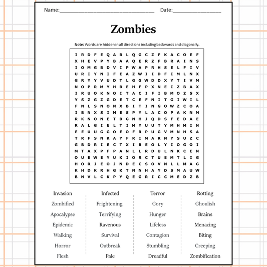 Zombies Word Search Puzzle Worksheet Activity PDF