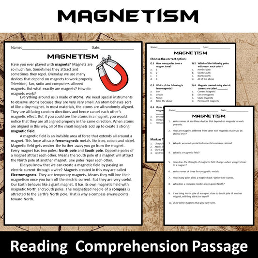 Magnetism Reading Comprehension Passage and Questions