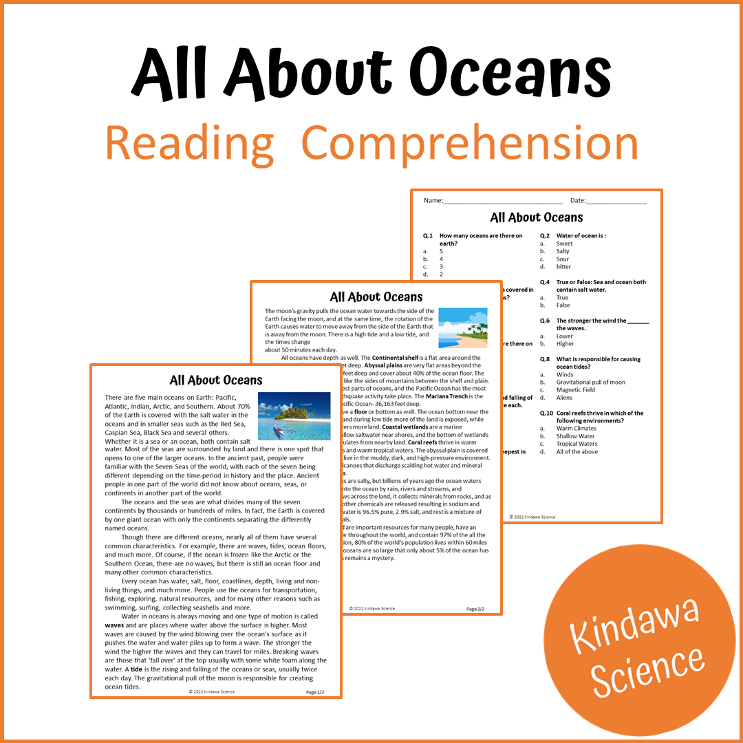 All About Oceans Reading Comprehension Passage and Questions | Printable PDF