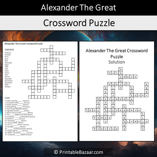 Alexander The Great Crossword Puzzle Worksheet Activity Printable PDF