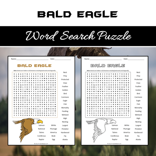 Bald Eagle Word Search Puzzle Worksheet PDF