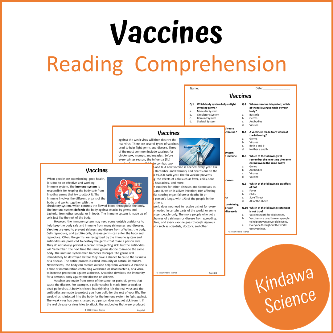 Vaccines Reading Comprehension Passage and Questions | Printable PDF
