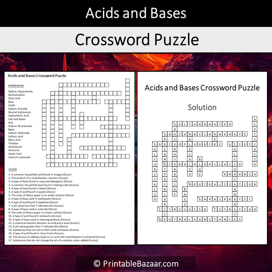 Acids And Bases Crossword Puzzle Worksheet Activity Printable PDF