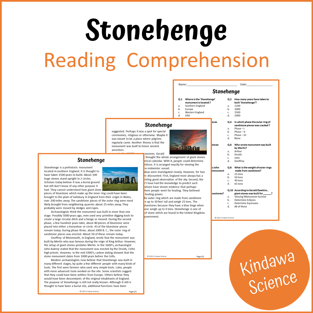 Stonehenge Reading Comprehension Passage and Questions | Printable PDF