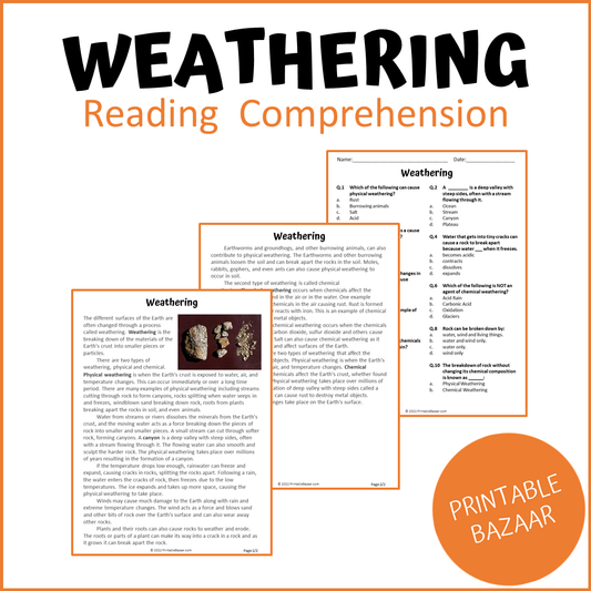 Weathering Reading Comprehension Passage and Questions | Printable PDF