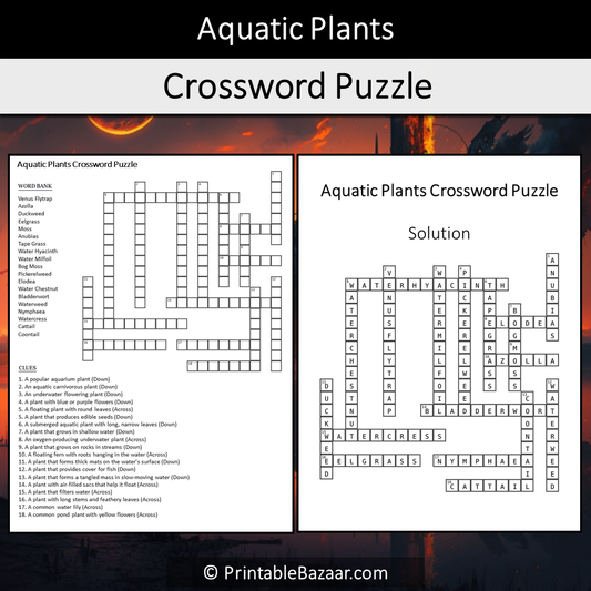 Aquatic Plants Crossword Puzzle Worksheet Activity Printable PDF