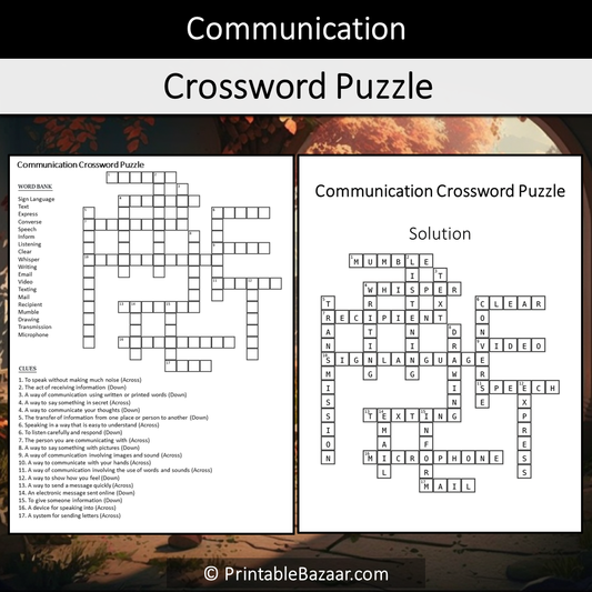 Communication Crossword Puzzle Worksheet Activity Printable PDF