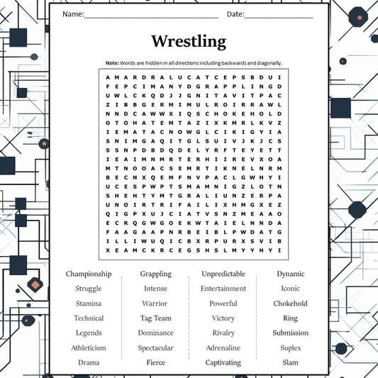 Wrestling Word Search Puzzle Worksheet Activity PDF