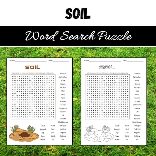 Soil Word Search Puzzle Worksheet PDF