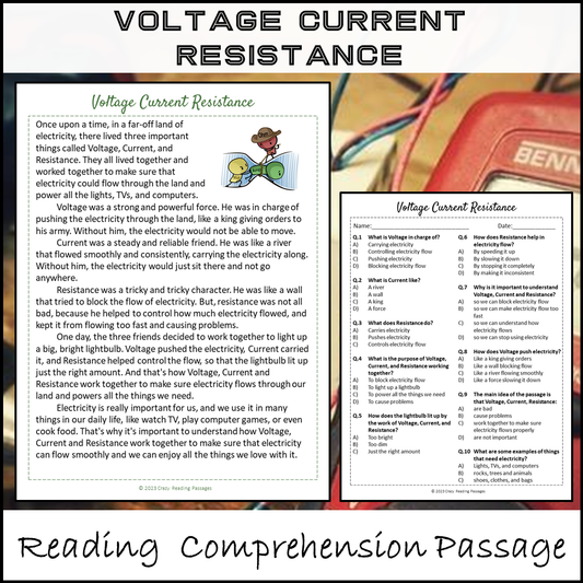 Voltage Current Resistance Reading Comprehension Passage and Questions | Printable PDF