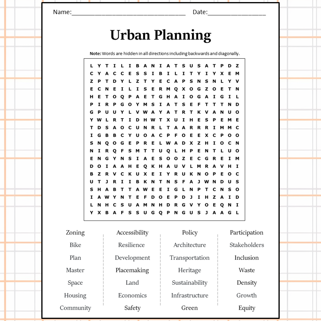 Urban Planning Word Search Puzzle Worksheet Activity PDF
