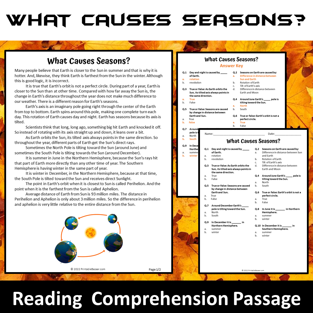 What Causes Seasons Reading Comprehension Passage and Questions | Printable PDF