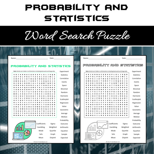 Probability And Statistics Word Search Puzzle Worksheet PDF