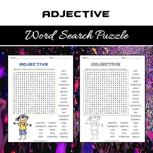 Adjective Word Search Puzzle Worksheet PDF