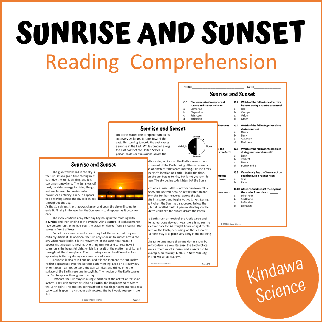Sunrise And Sunset Reading Comprehension Passage and Questions | Printable PDF