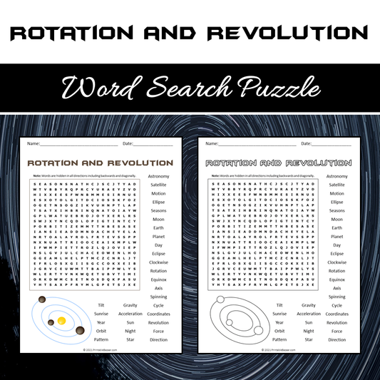 Rotation And Revolution Word Search Puzzle Worksheet PDF
