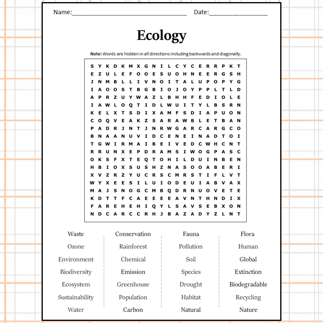 Ecology Word Search Puzzle Worksheet Activity PDF