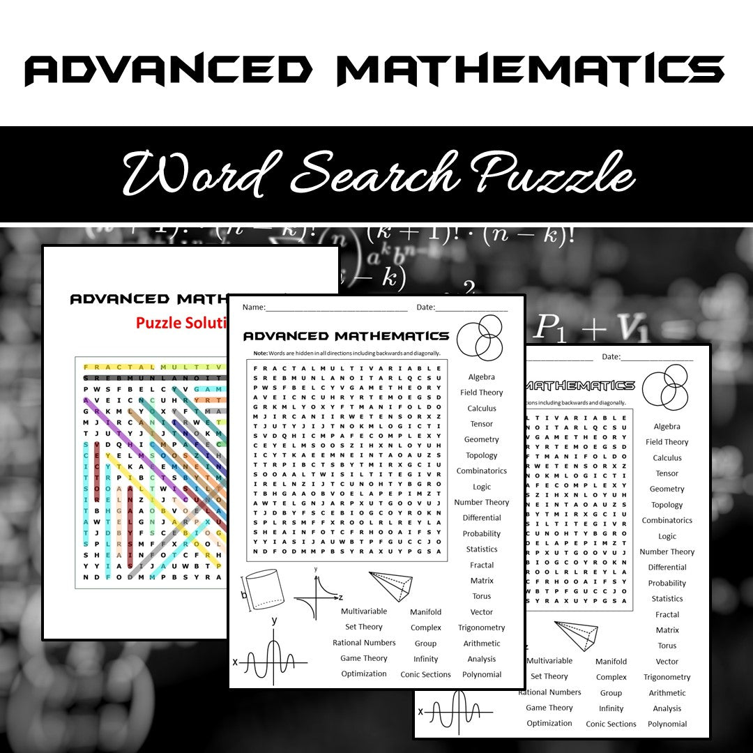 Advanced Mathematics Topics Word Search Puzzle Worksheet Pdf 