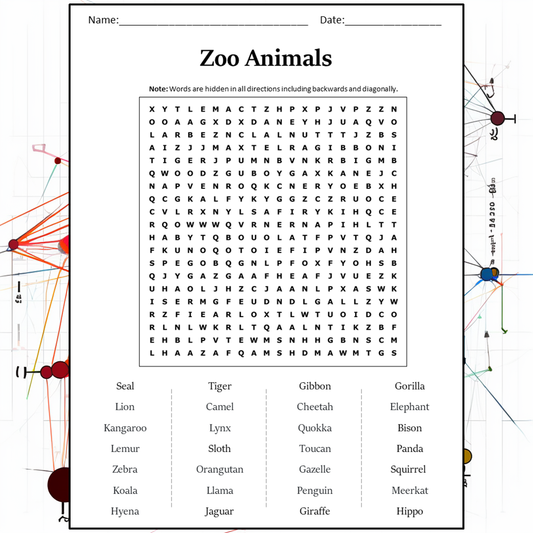 Zoo Animals Word Search Puzzle Worksheet Activity PDF