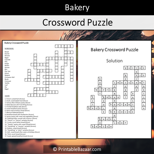 Bakery Crossword Puzzle Worksheet Activity Printable PDF