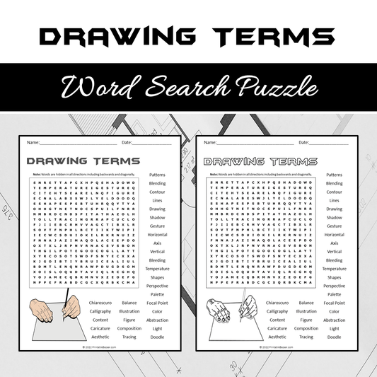 Drawing Terms Word Search Puzzle Worksheet PDF