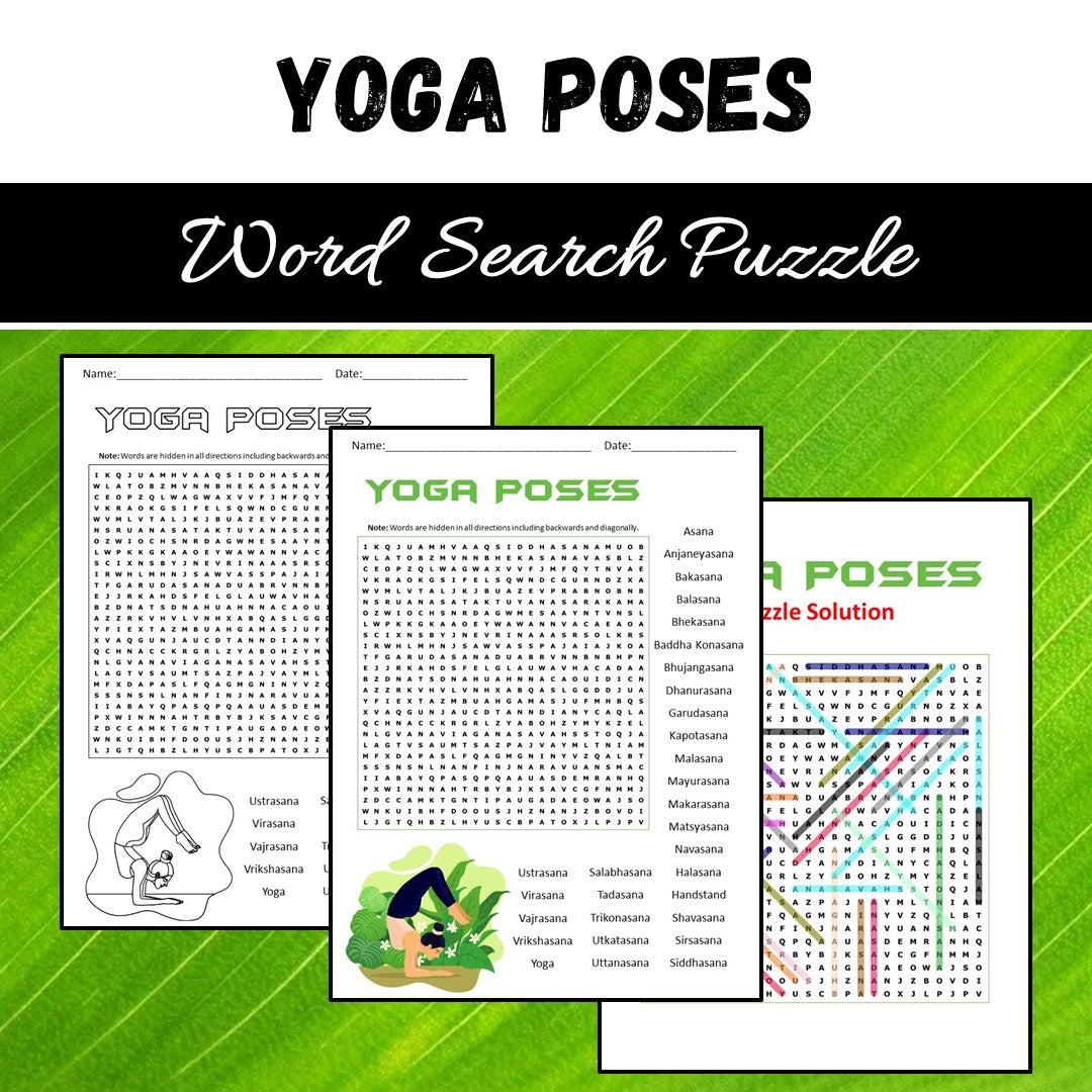Yoga poses Word Search - Monster Word Search