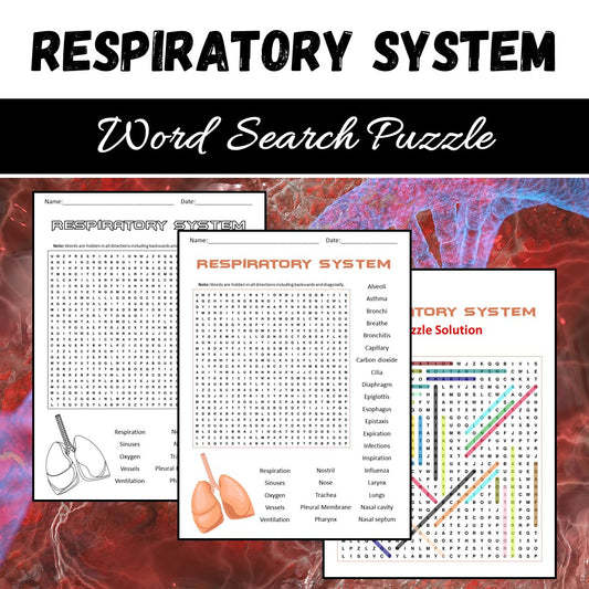 Respiratory System Word Search Puzzle Worksheet PDF