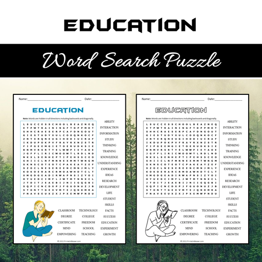 Education Word Search Puzzle Worksheet PDF
