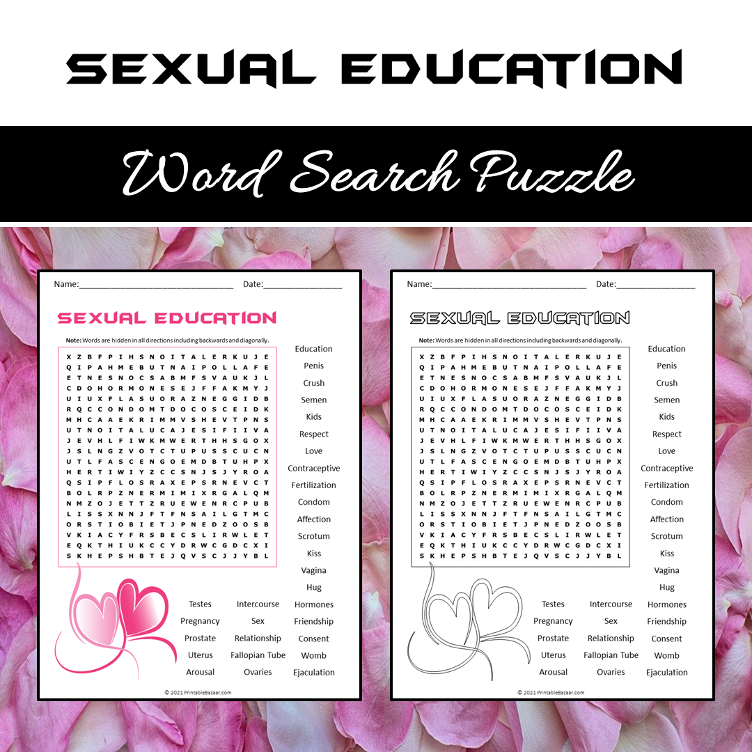 Sexual Education Word Search Puzzle Worksheet PDF PrintableBazaar