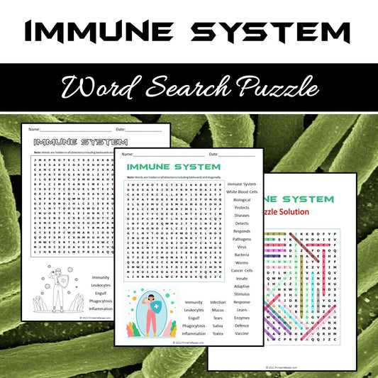 Immune System Word Search Puzzle Worksheet PDF