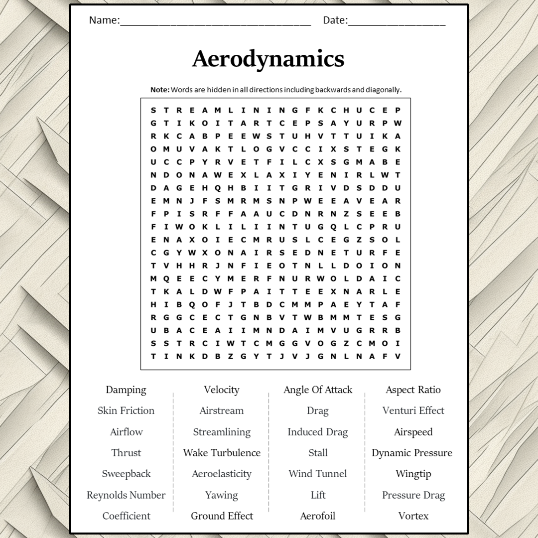 Aerodynamics Word Search Puzzle Worksheet Activity PDF PrintableBazaar aerodynamics-word-search-puzzle-worksheet-activity-pdf-printablebazaar