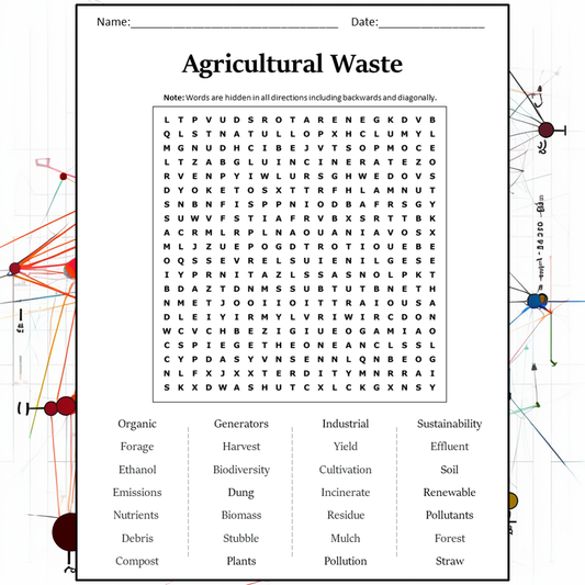 Agricultural Waste Word Search Puzzle Worksheet Activity PDF