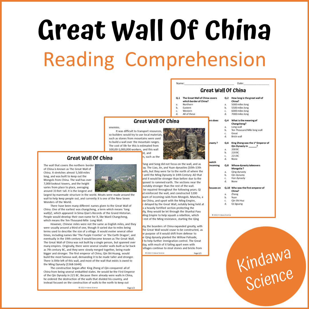 Great Wall Of China Reading Comprehension Passage and Questions | Printable PDF