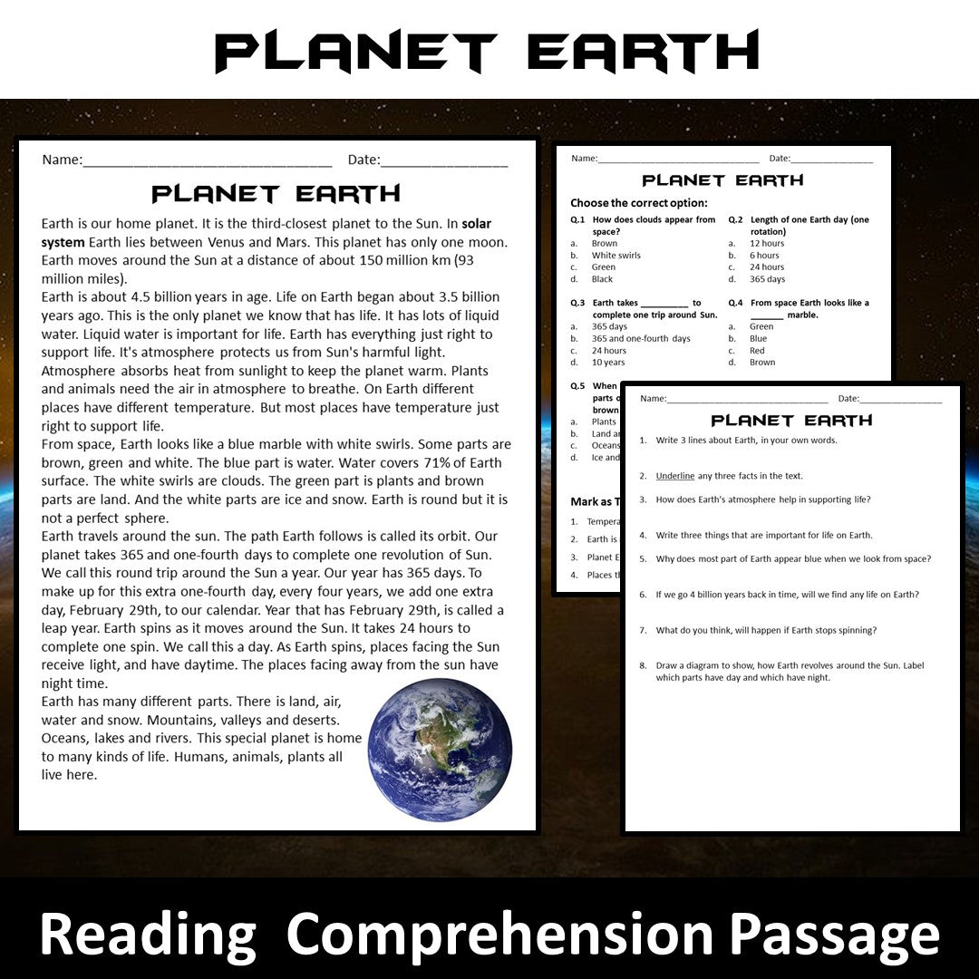 Earth Reading Comprehension Passage and Questions