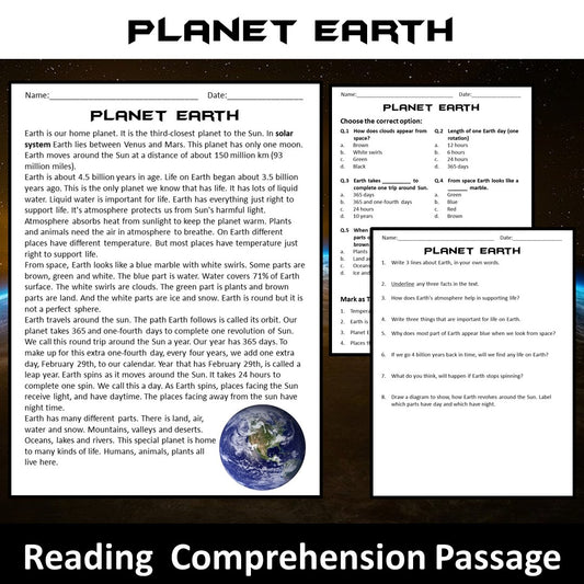 Earth Reading Comprehension Passage and Questions