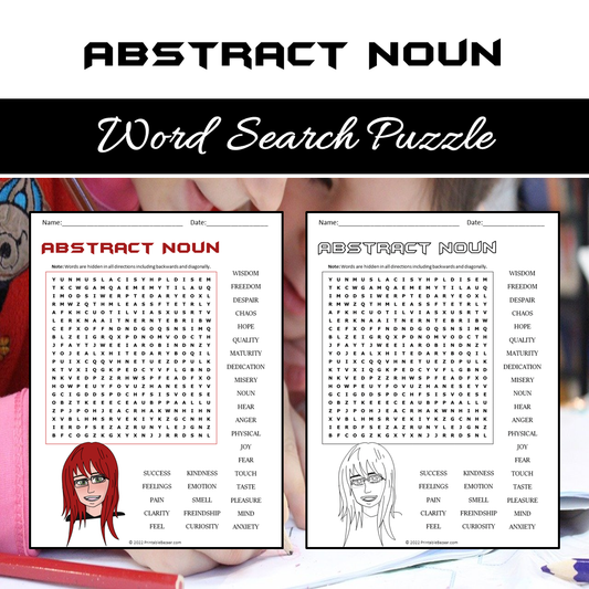 Abstract Noun Word Search Puzzle Worksheet PDF