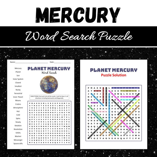 Mercury Word Search Puzzle Worksheet PDF